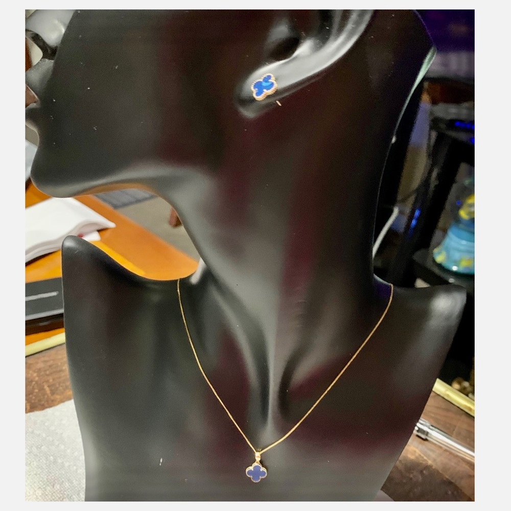18k Solid Gold Clover 2-1 set - Blue